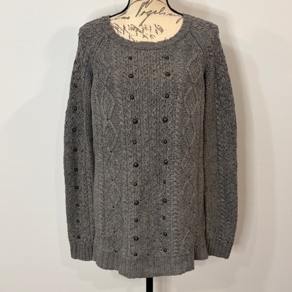 American Eagle AEO will blend cable knit textured sweater metal stud detail L